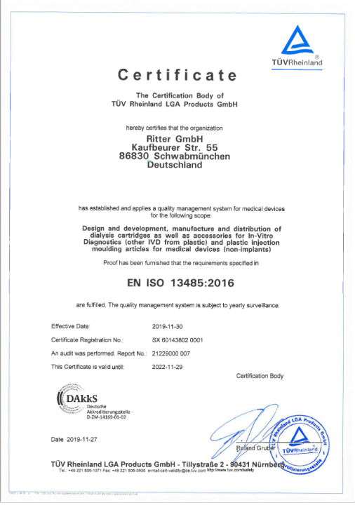 certificate EN ISo 13485:2016